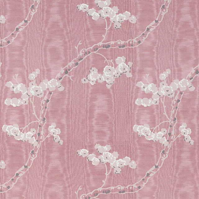 Ash rose woven ground with ivory blossom branches and muted grey stems
