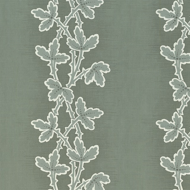 Muted sage-grey woven ground with cream outlined climbing leaf trails