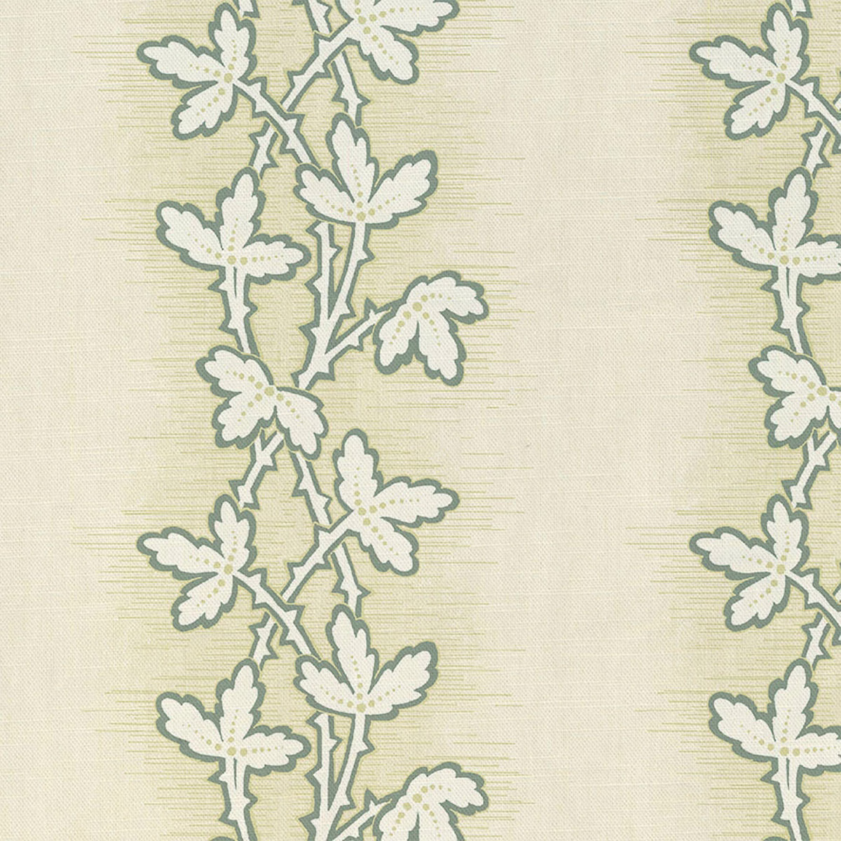 Pale French-grey ground with sage outlined leafy stems in a vertical repeat