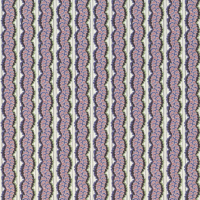 Dusty rose fern columns with blue-grey outlines and olive accents on pale ground