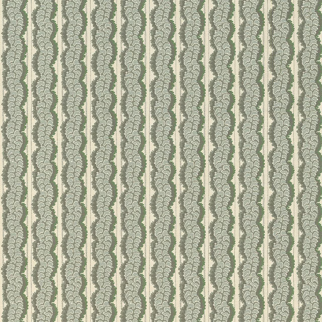 Cool sage-grey fern columns woven across a pale ivory-grey textured fabric