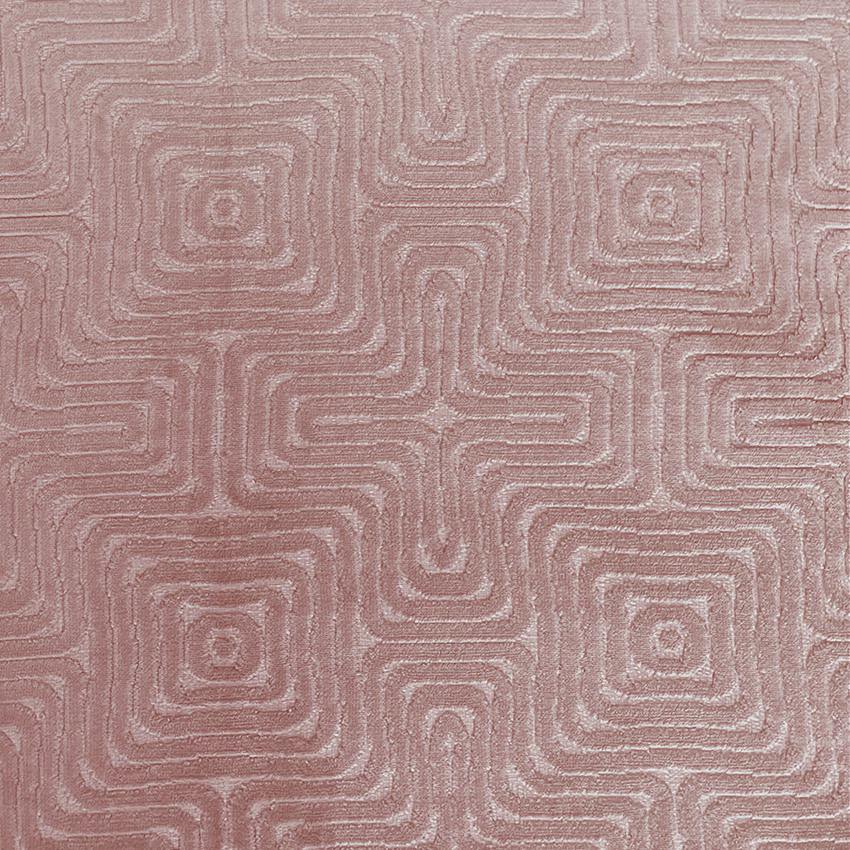 Muted blush-pink textile with raised nested maze lines and softly glinting texture