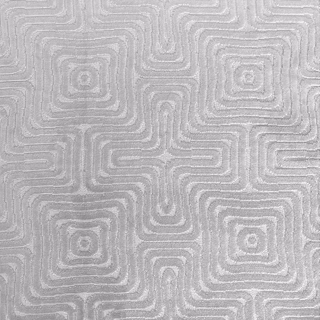 Pale dove-grey woven swatch with raised concentric maze lines and softly reflective texture