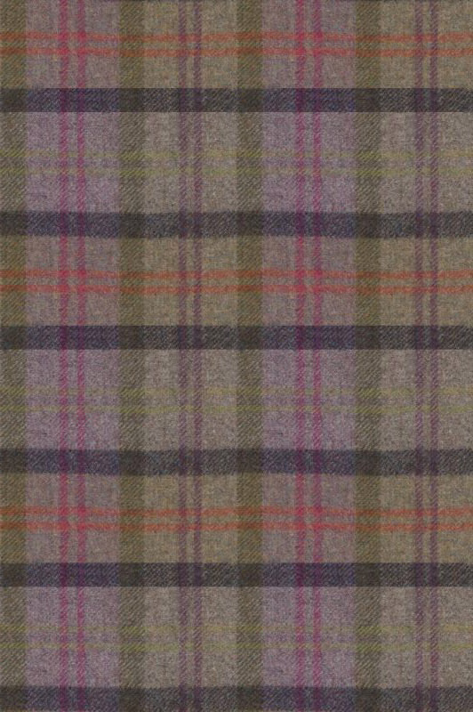 Muted taupe and olive plaid with mauve lines and charcoal bands