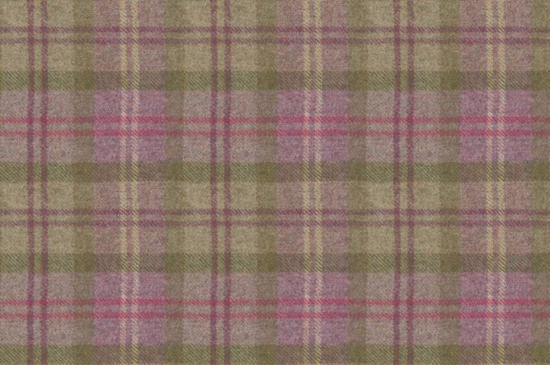 Muted purple, olive and taupe woven plaid with fine pink overchecks
