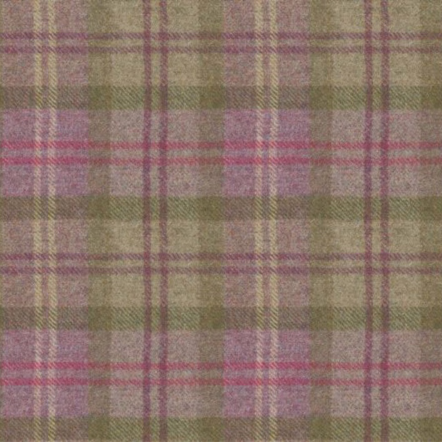 Muted purple, olive and taupe woven plaid with fine pink overchecks
