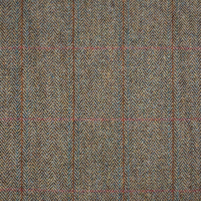 Muted taupe-grey herringbone weave with rust and blue flecks