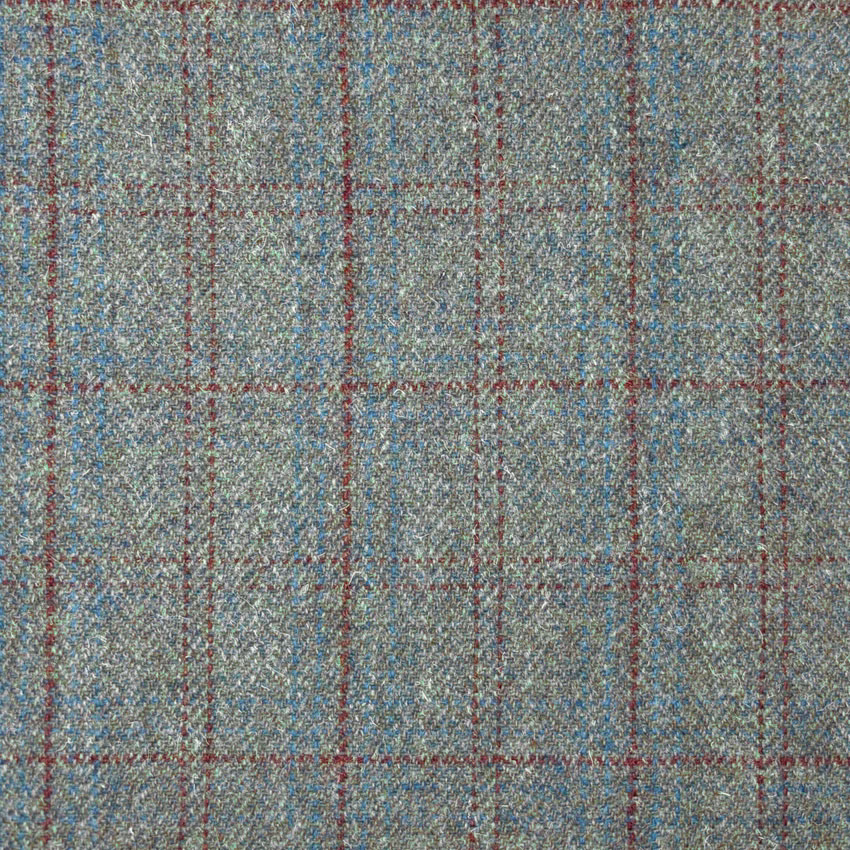 Blue-grey tweed check with rust and teal windowpane lines