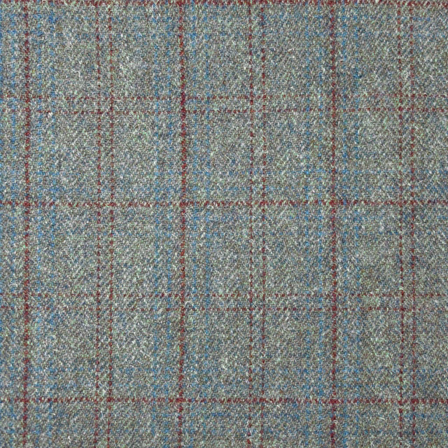 Blue-grey tweed check with rust and teal windowpane lines
