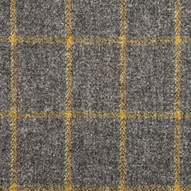 Charcoal-grey nubby tweed with large mustard-gold windowpane checks