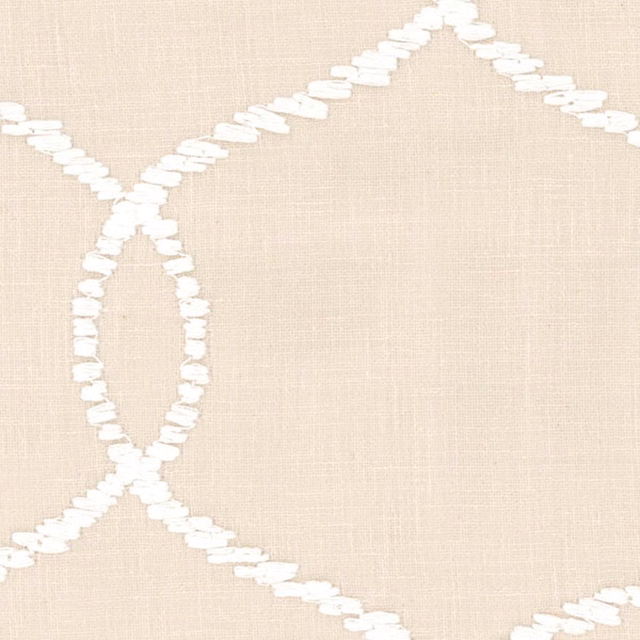 Warm beige woven fabric with raised white linked geometric lines