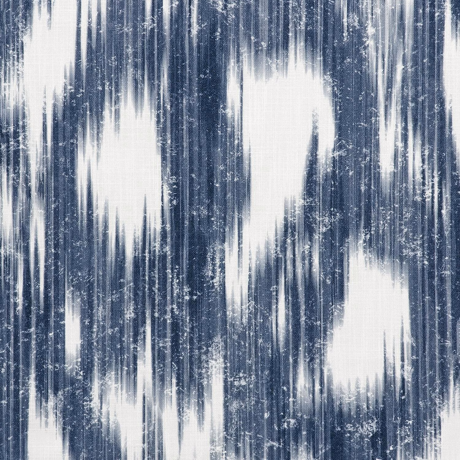 Deep navy outdoor fabric with ivory vertical brushstrokes and distressed pale flecks