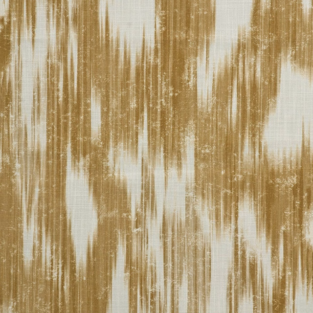 Warm ochre and cream outdoor textile with distressed vertical painterly streaks
