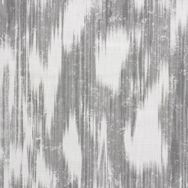 Cool silver-grey and white woven fabric with distressed vertical brushstroke bands