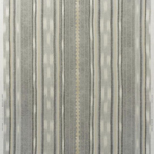 Cool smoke-grey outdoor fabric with vertical woven stripes and pale broken bands