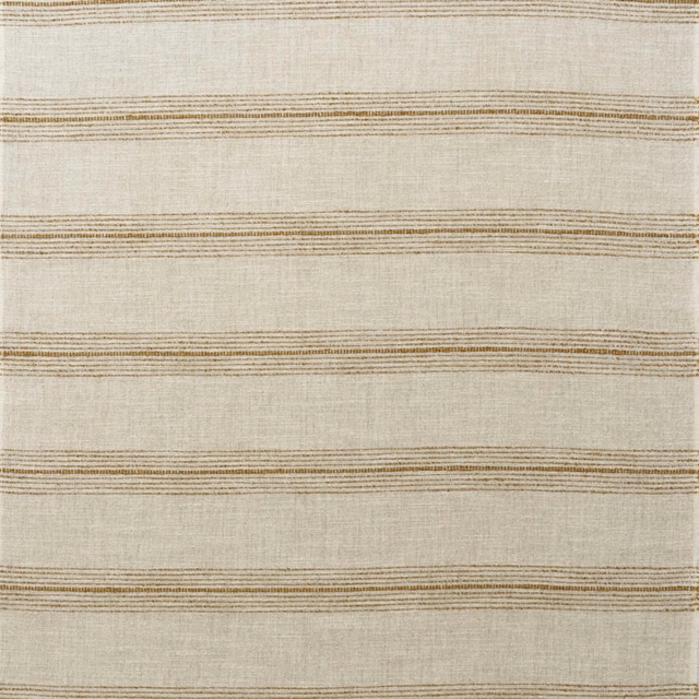 Ivory woven fabric with fine ochre horizontal stripe bands and subtle slub texture