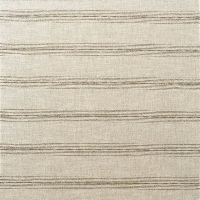 Taupe woven fabric with fine irregular horizontal stripe bands and subtle vertical texture