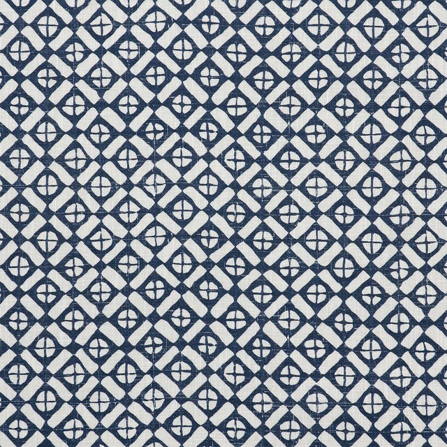 Ink navy geometric diamonds on an ivory ground, with a softly mottled woven texture