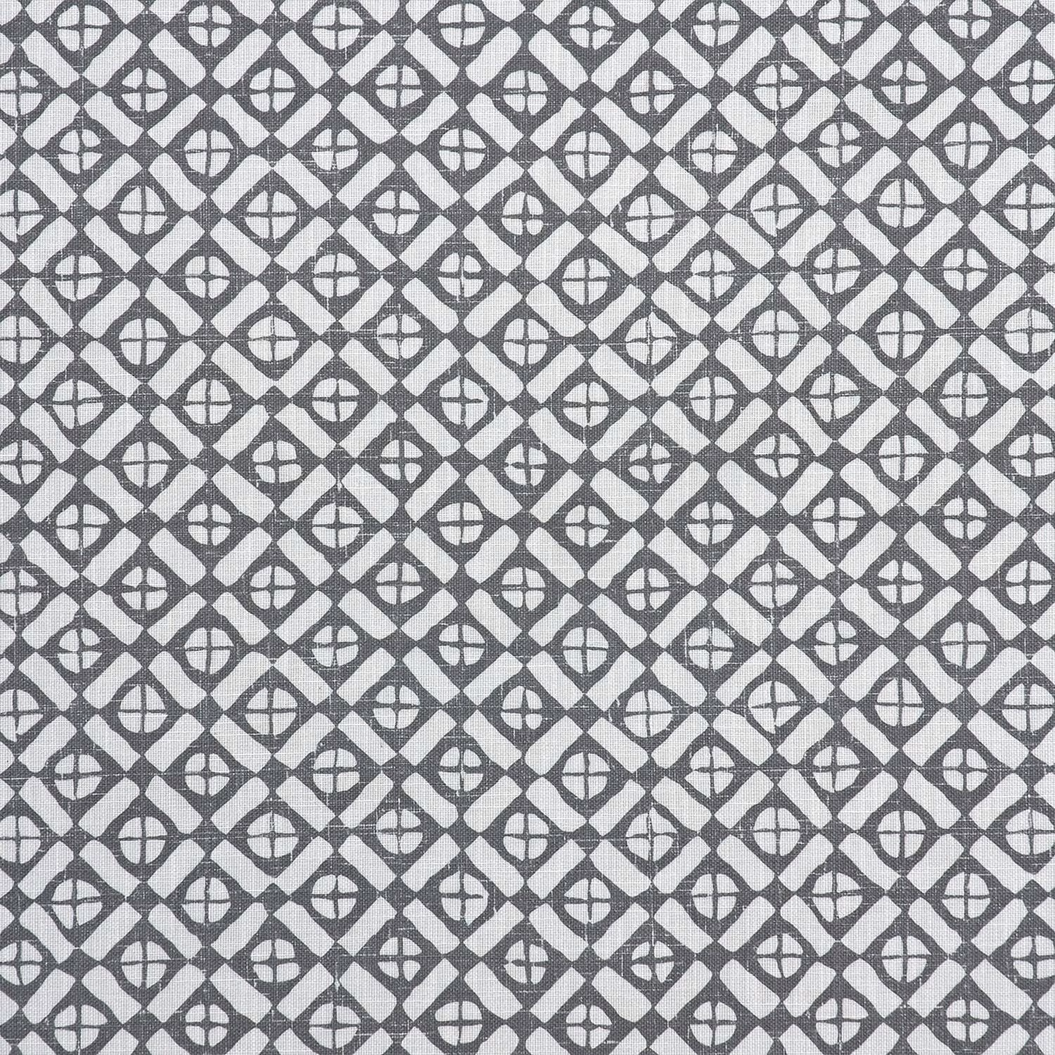 Storm-grey outdoor textile with small pale geometric lattice and textured surface