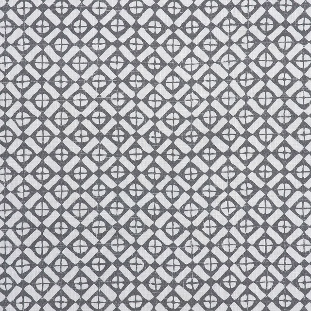 Storm-grey outdoor textile with small pale geometric lattice and textured surface