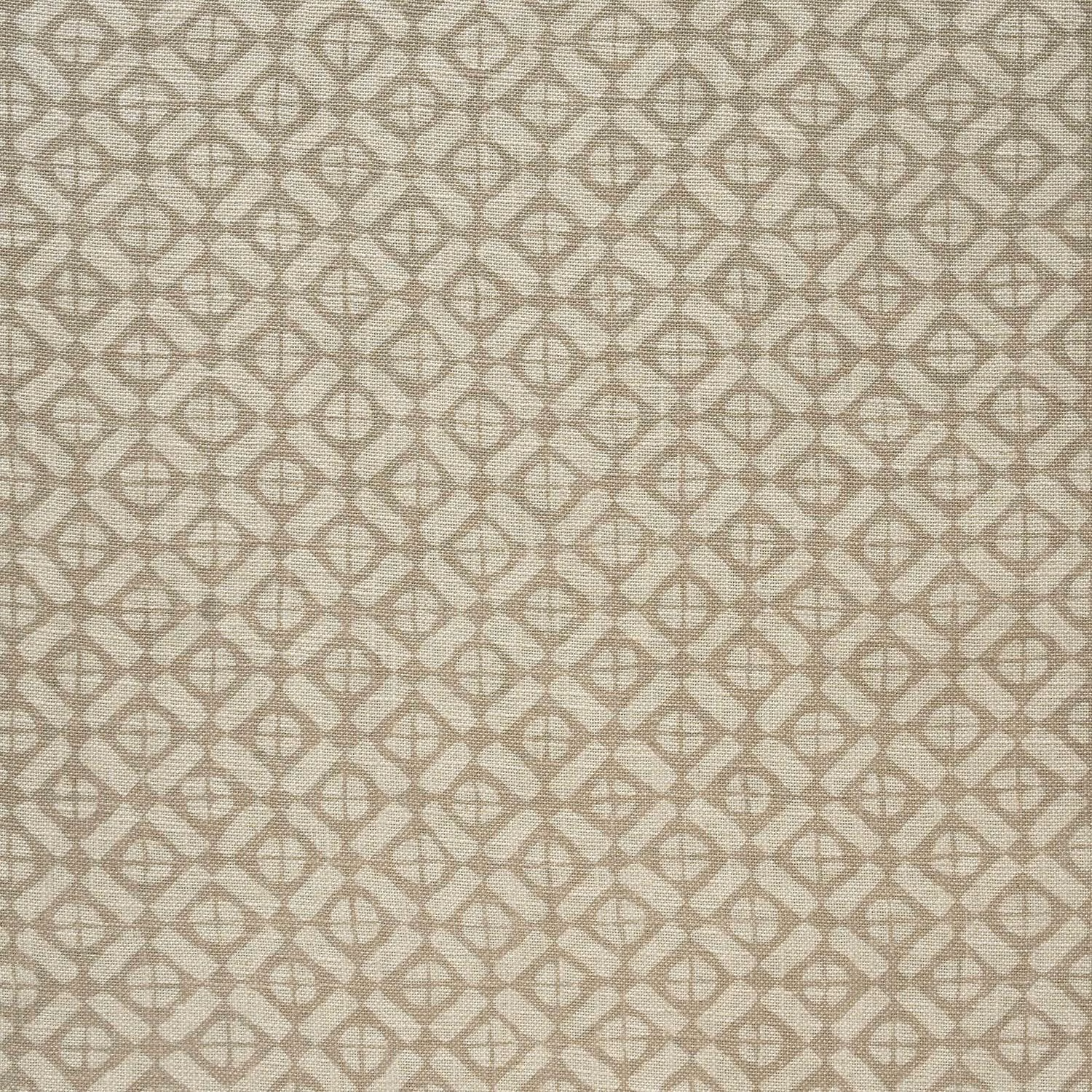 Warm string-beige woven fabric with small linked diamond and oval motifs