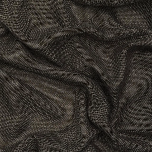 Close-up of dark slate fabric with a fine, tightly woven basket texture and soft folds