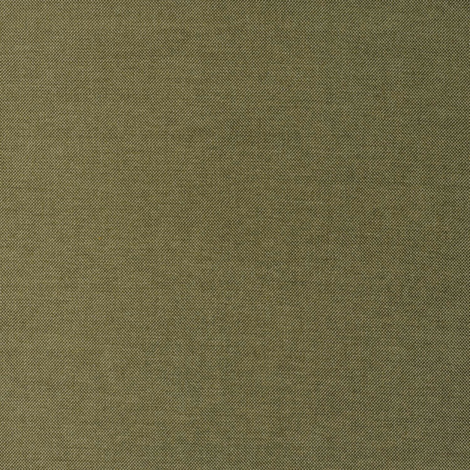 Close-up of muted olive-khaki fabric with a fine peppered crosshatch weave