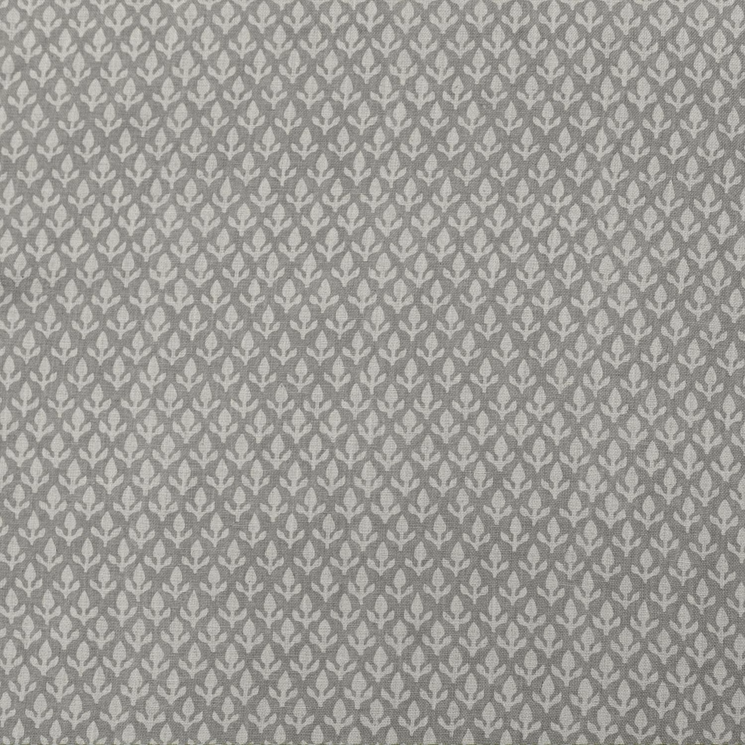 Cloud-grey woven ground with small pale botanical motifs in repeating rows