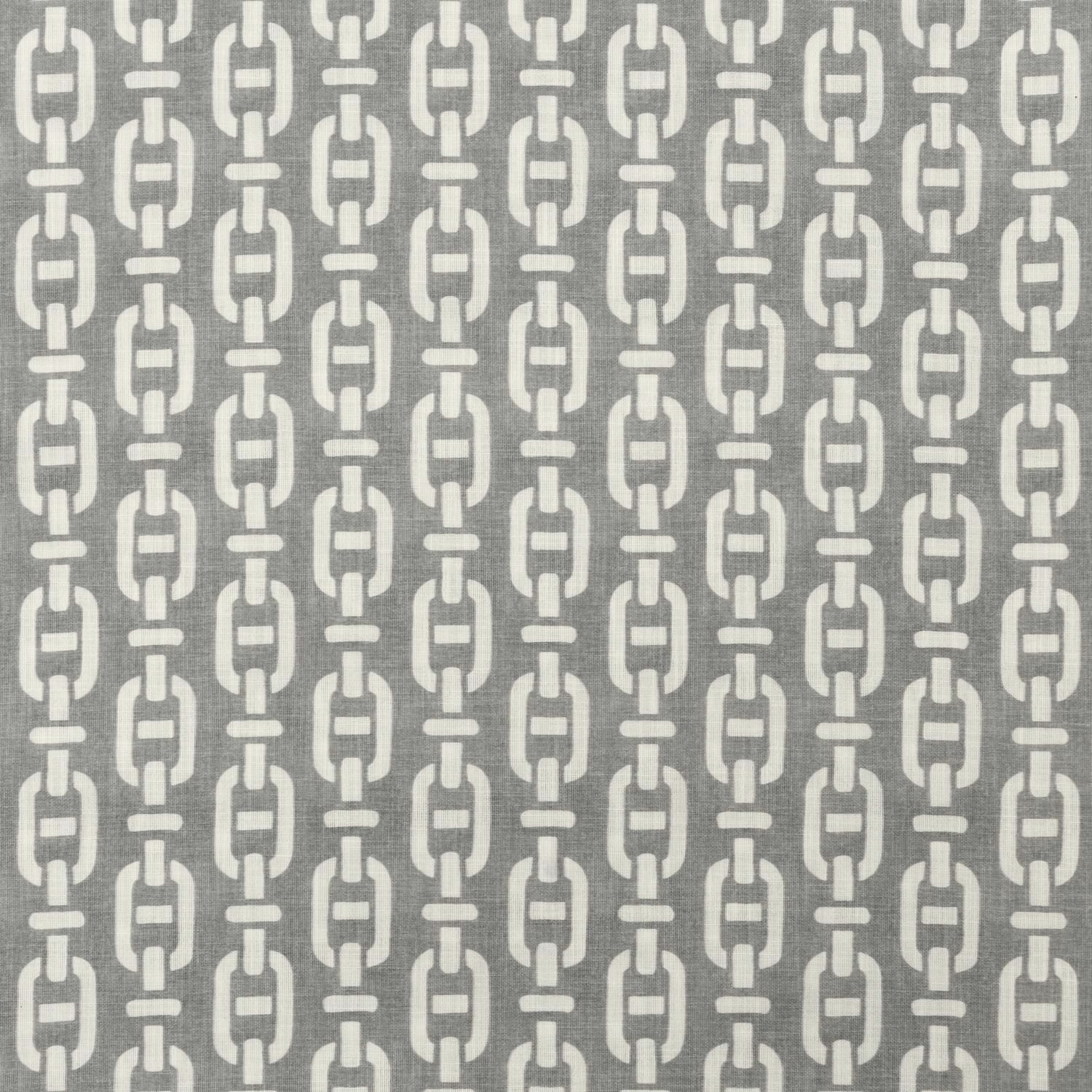 Storm grey woven fabric with repeating cream geometric chain motifs