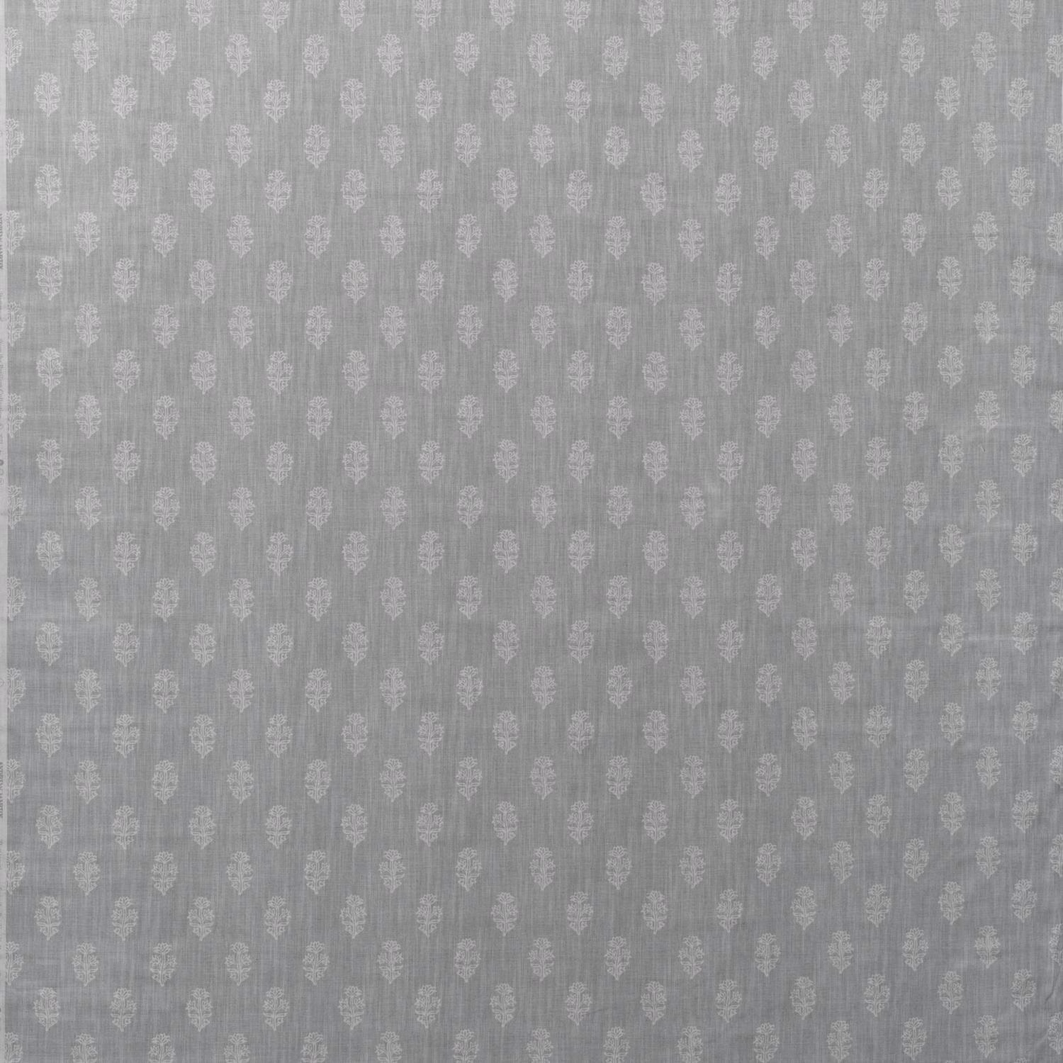 Cool dove-grey cotton print with pale floral motifs in fine vertical rows