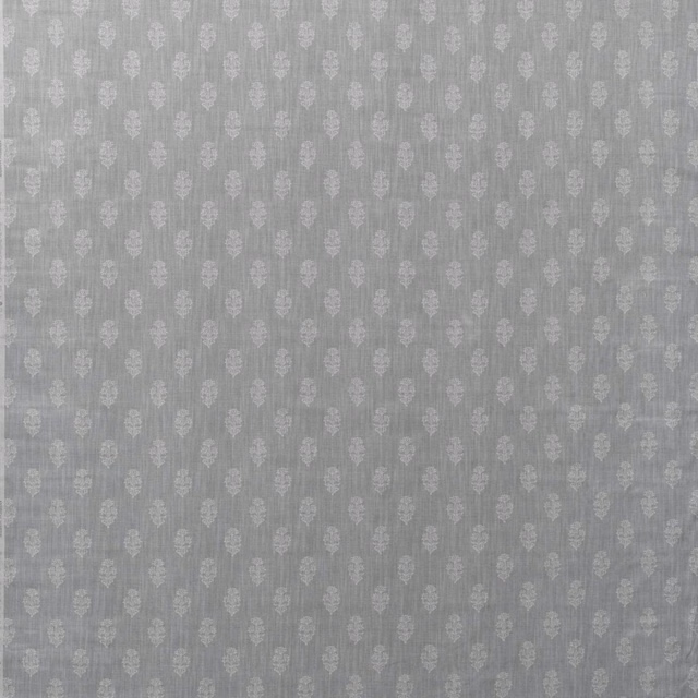 Cool dove-grey cotton print with pale floral motifs in fine vertical rows