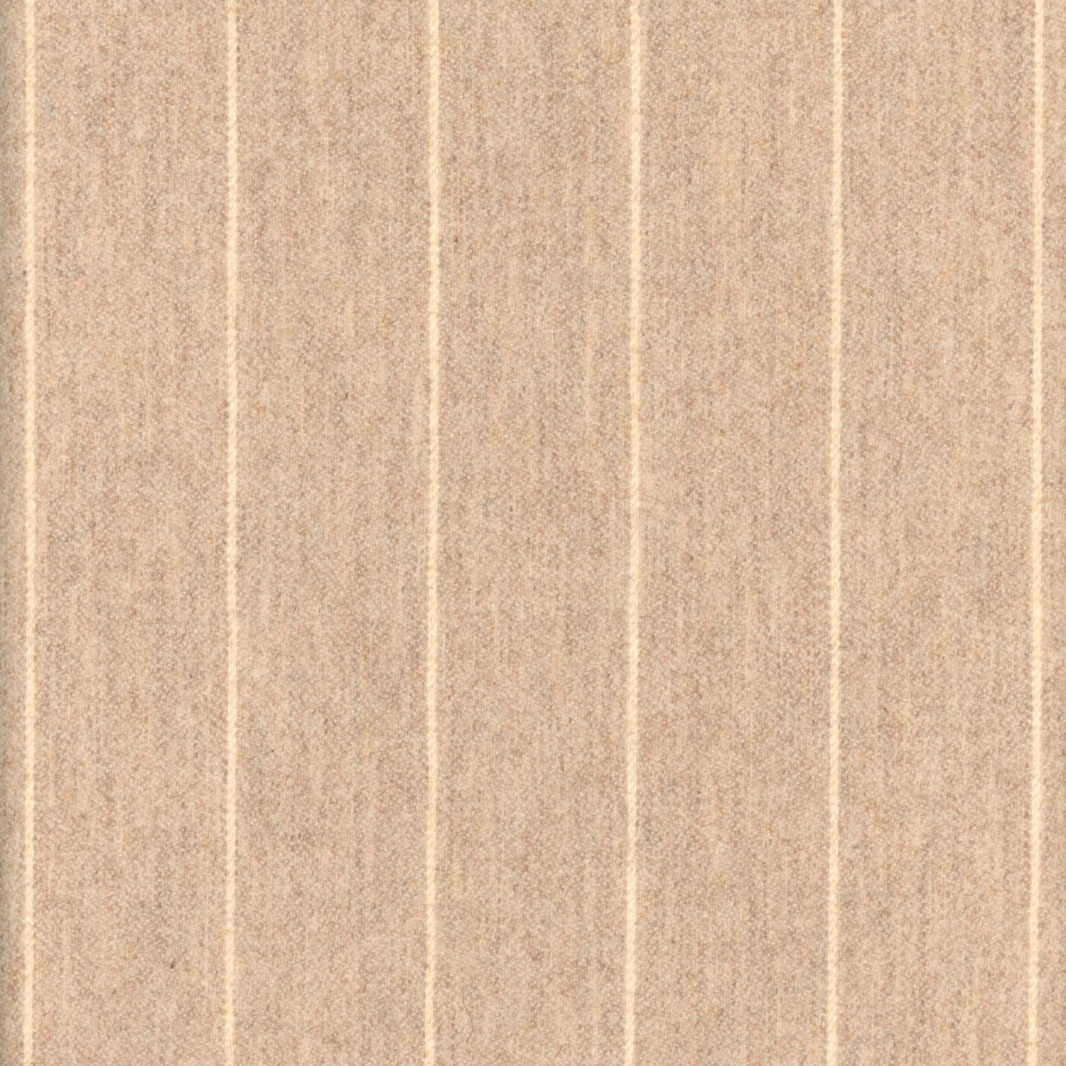 Warm camel woven fabric with narrow pale vertical stripes and softly flecked texture