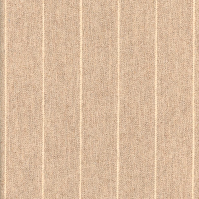Warm camel woven fabric with narrow pale vertical stripes and softly flecked texture
