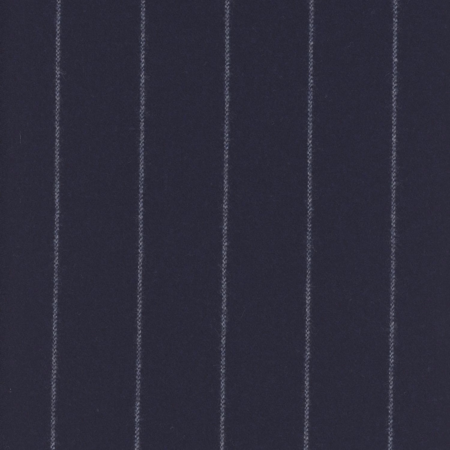 Deep navy fabric with fine blue-grey vertical woven stripes and a softly textured surface