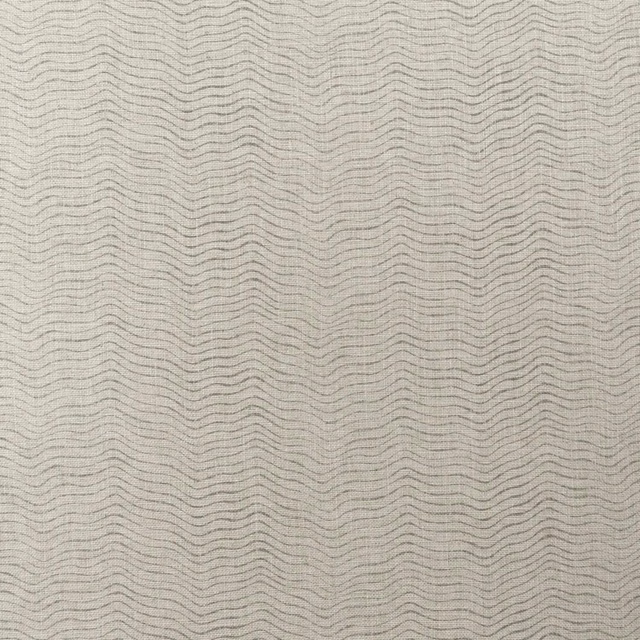 Pale greige woven fabric with fine, closely spaced undulating grey lines