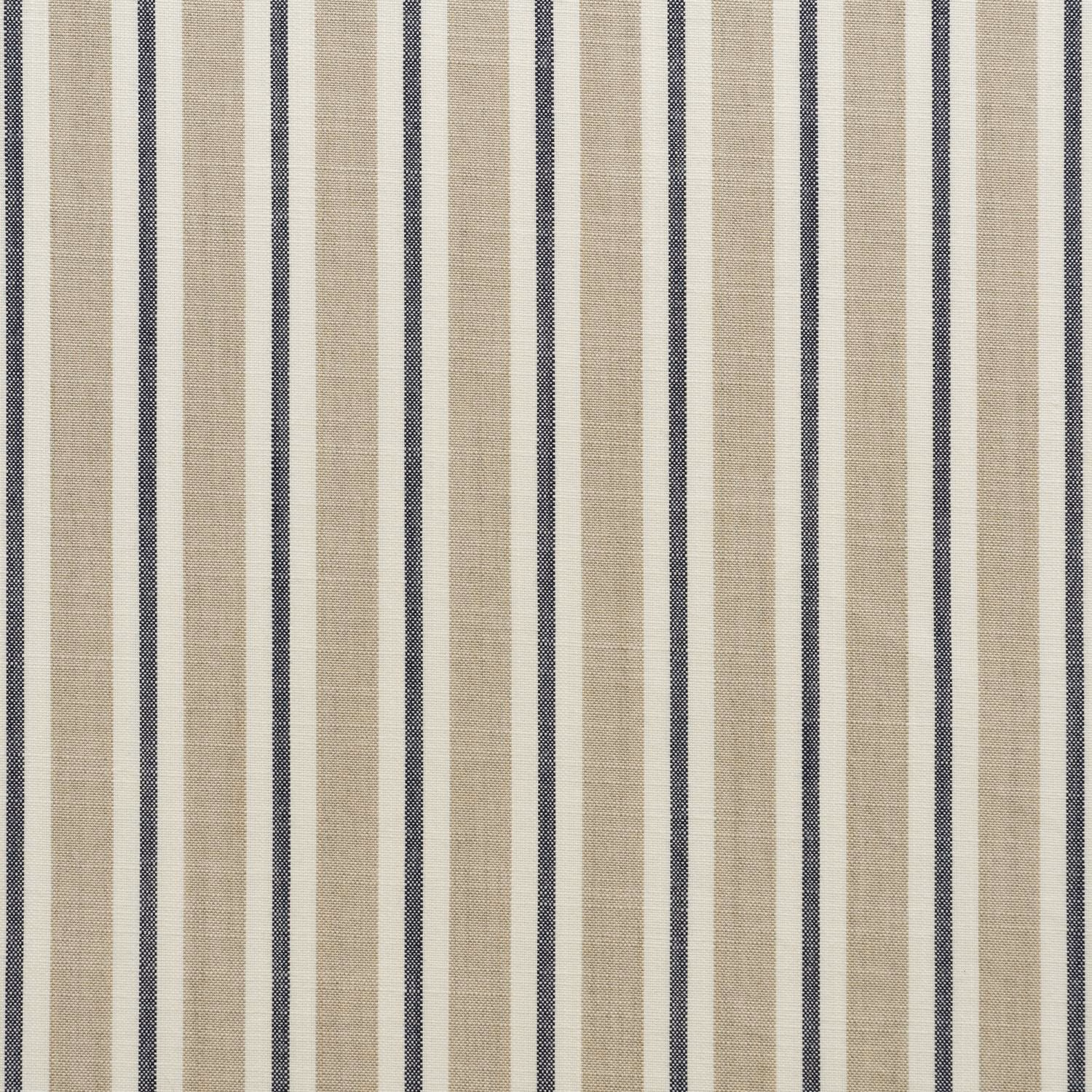 Sand-beige and cream vertical stripes with slim navy lines and fine woven texture