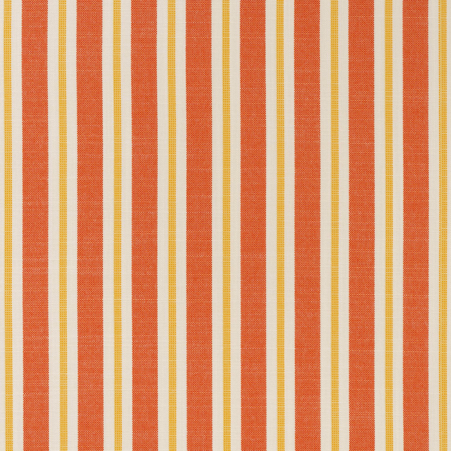 Coral terracotta, cream and golden-yellow vertical striped outdoor fabric with fine woven texture