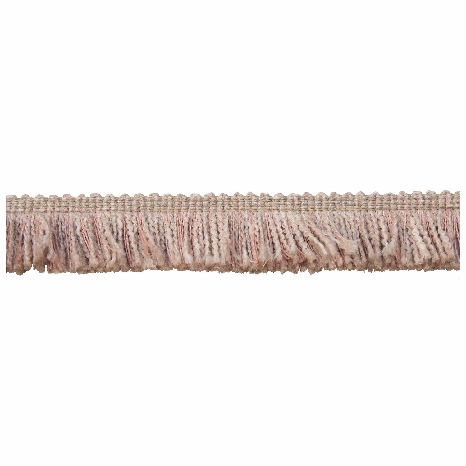 Dusty rose-taupe fringe trim with braided header and uneven twisted tassel strands