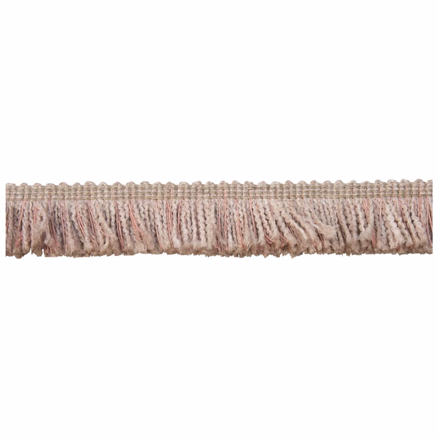 Dusty rose-taupe fringe trim with braided header and uneven twisted tassel strands