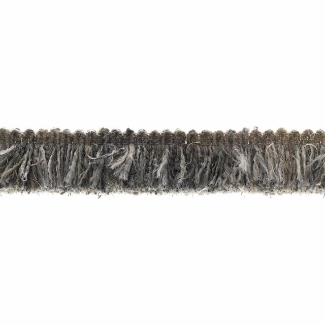Shaggy storm-grey fringe with charcoal, taupe and pale grey fibres