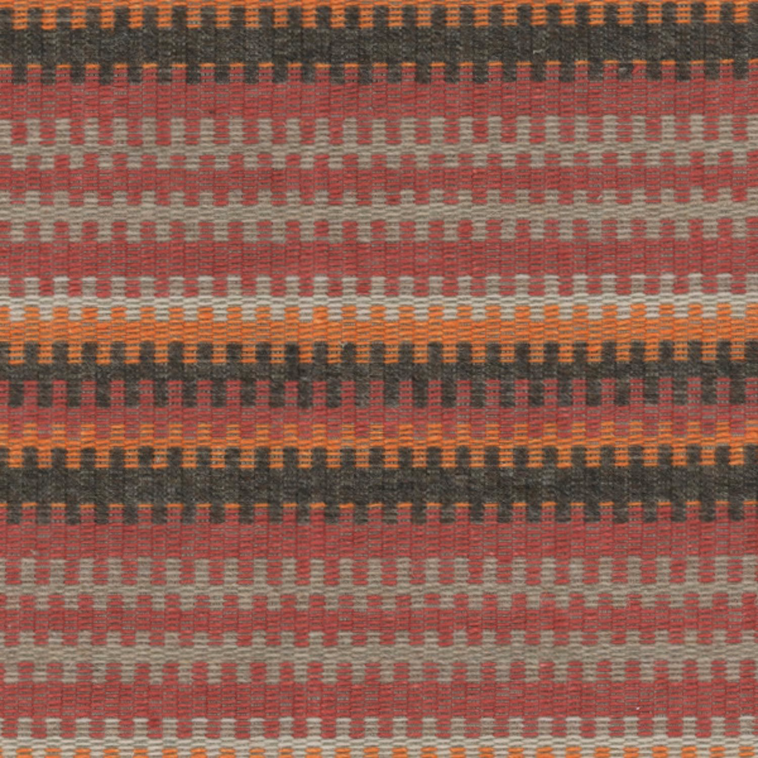 Close-up of Cuchillas Multi woven stripes in charcoal, rust, coral and orange