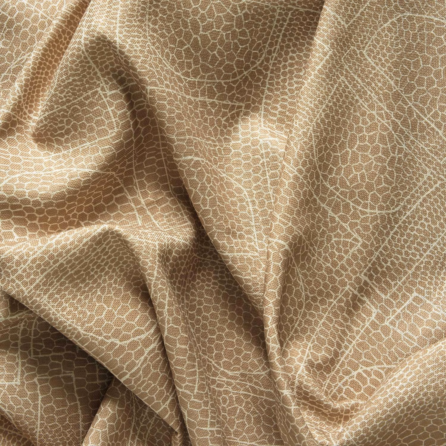 Warm almond fabric with fine pale cellular tracery, softly folded to show subtle sheen