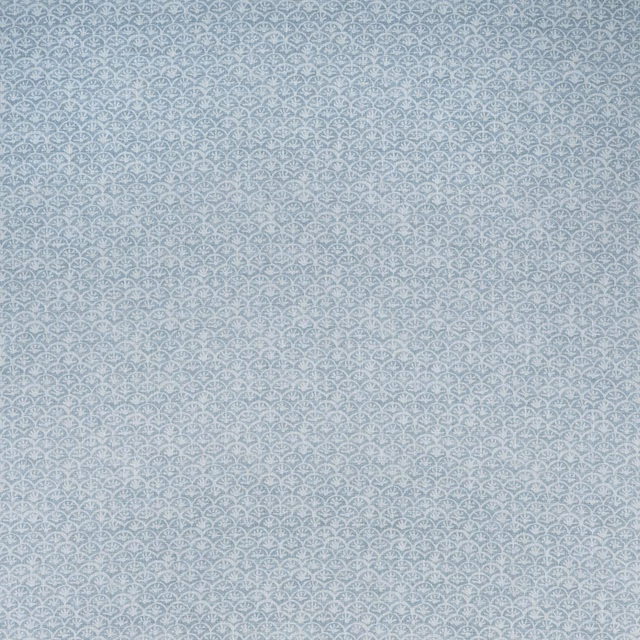 Pale blue-grey textile with dense light arch motifs in a fine repeating pattern