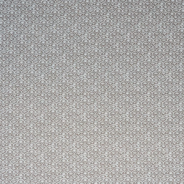Soft grey textile with dense ivory daisy-twig arches in a tiny repeat