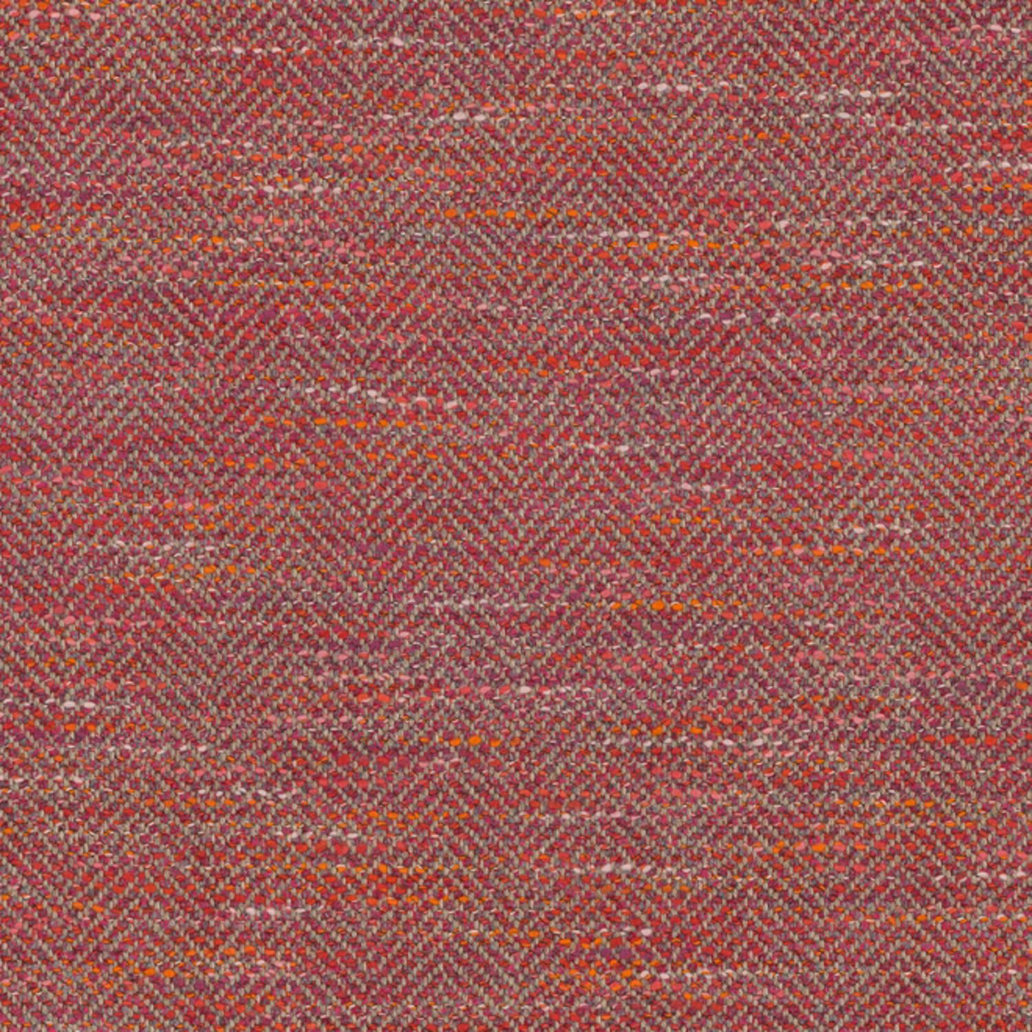 Close-up of berry-red woven fabric with orange, pink and pale flecks