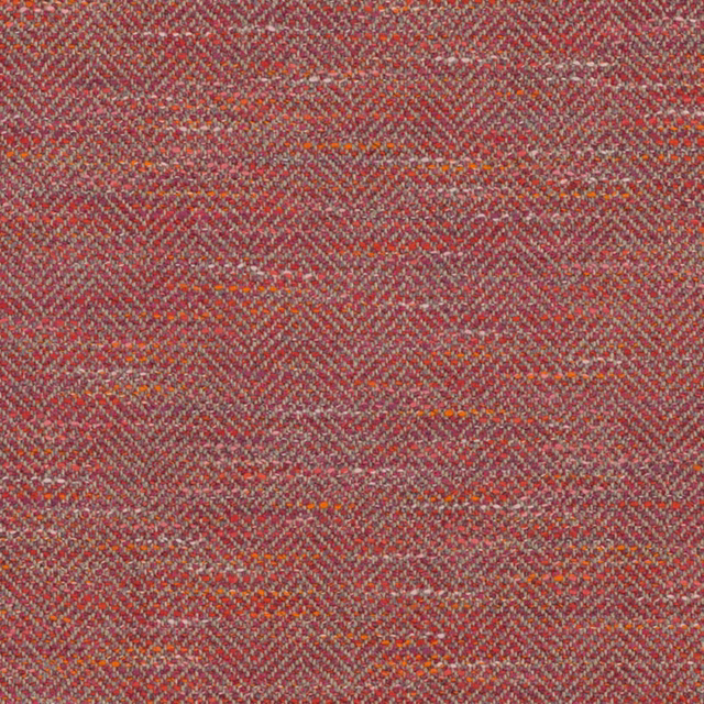 Close-up of berry-red woven fabric with orange, pink and pale flecks