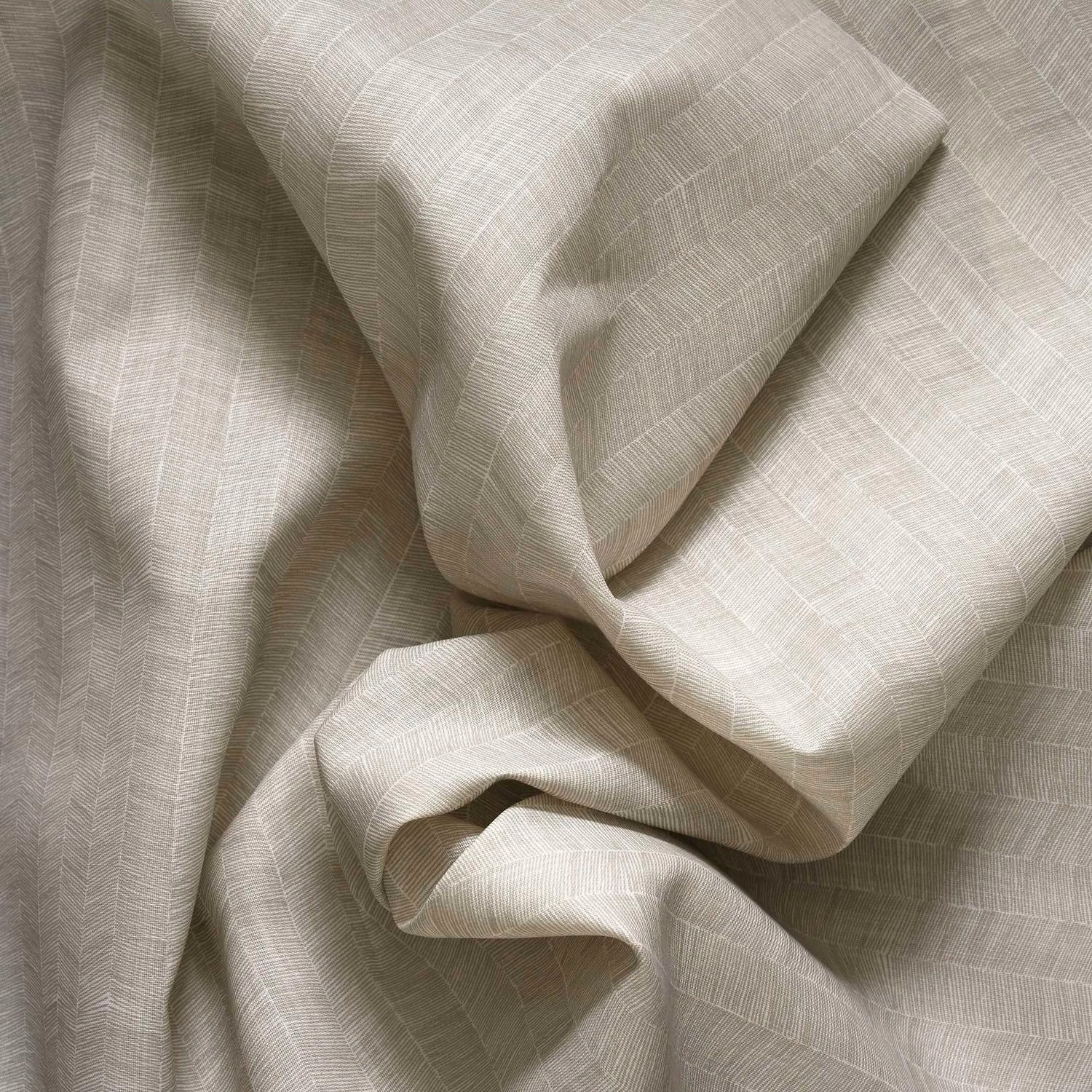 Pale cloud-grey woven textile with fine intersecting lines and softly folded texture