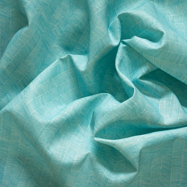 Luminous lagoon teal outdoor fabric with fine directional weave and rippled folds