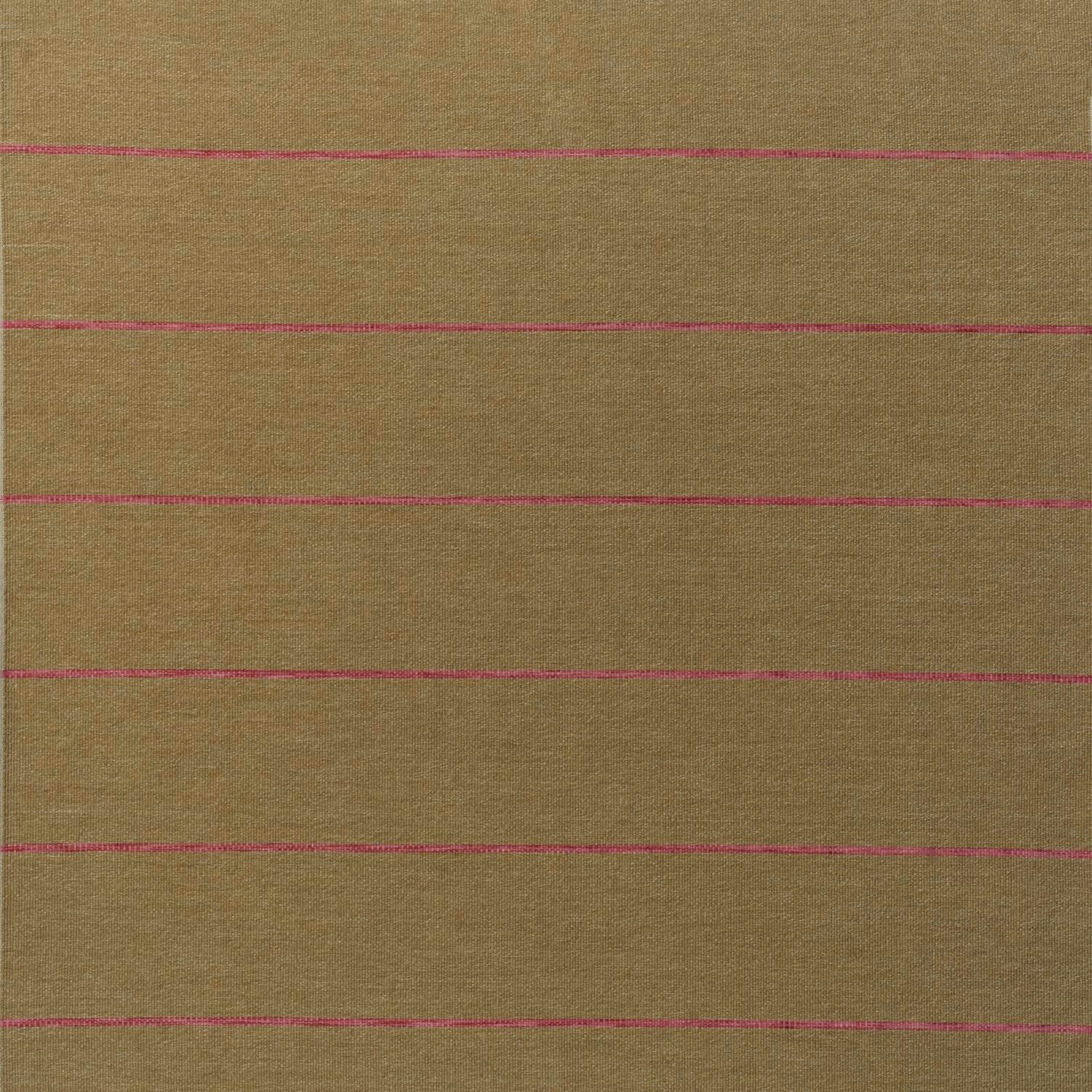 Warm taupe woven ground with fine horizontal pink stripes and subtle texture