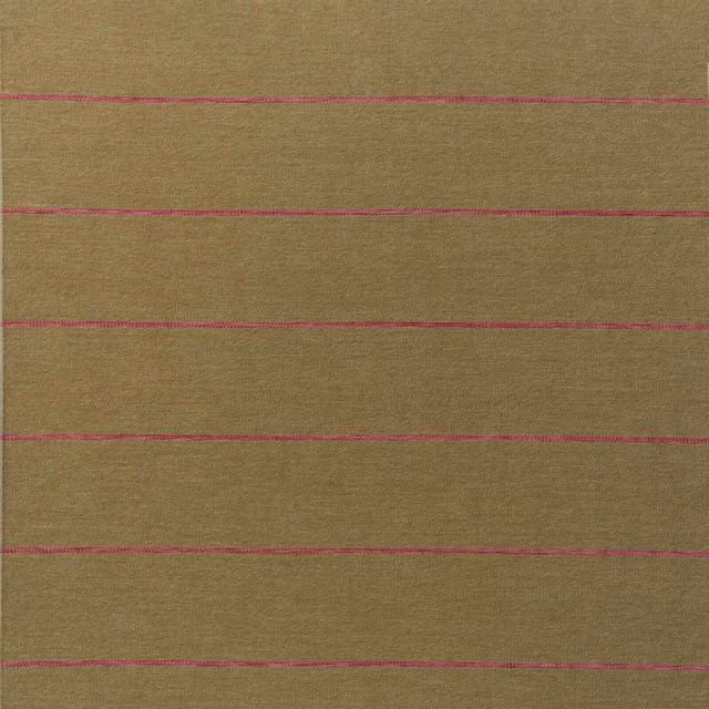 Warm taupe woven ground with fine horizontal pink stripes and subtle texture